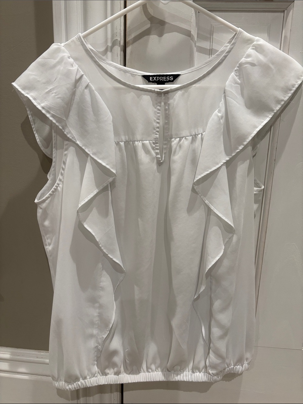 Express White Ruffle Sleeveless Blouse